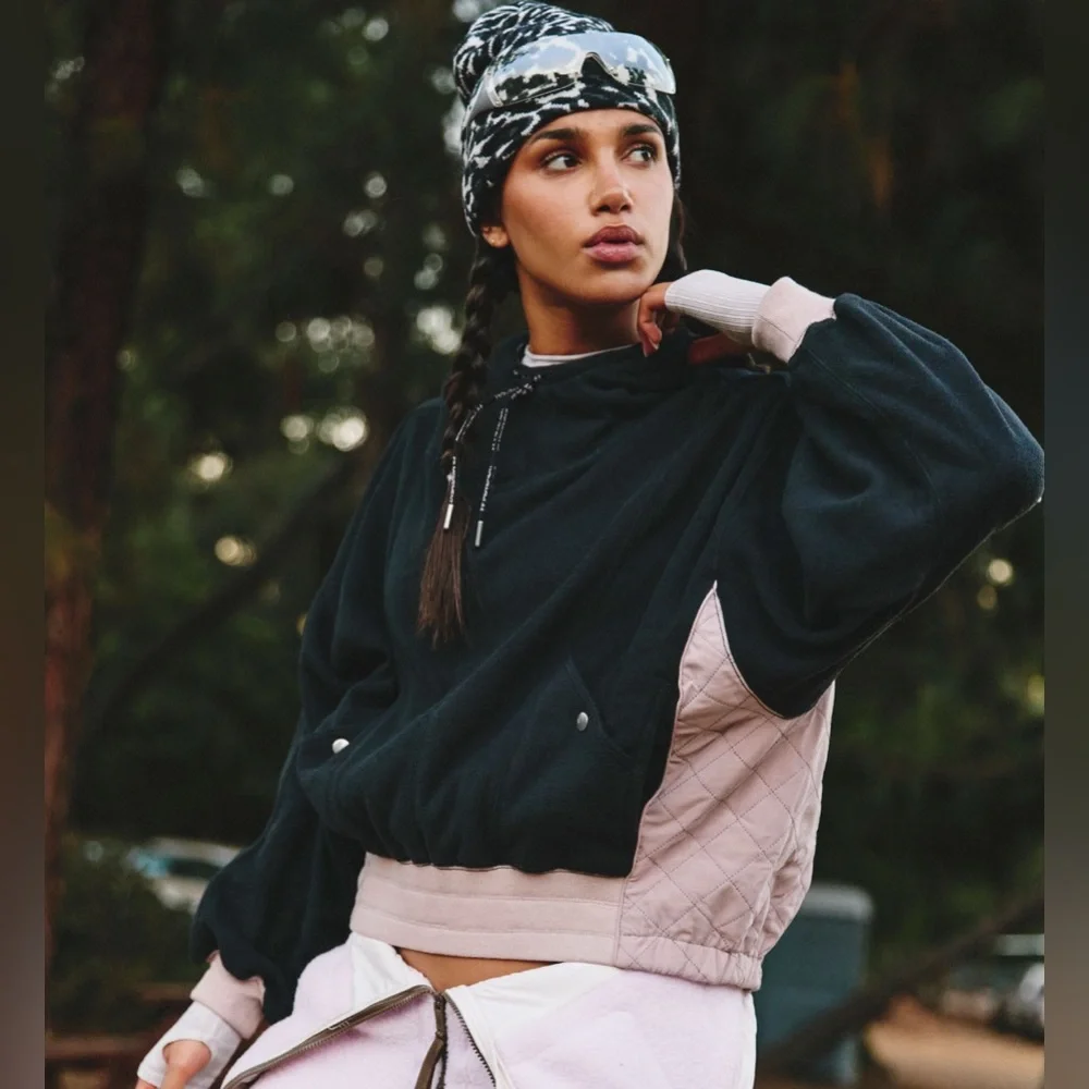 FREE PEOPLE FP Movement Snow Day Hoodie Black $128 Retail NWT - Picture 1 of 15